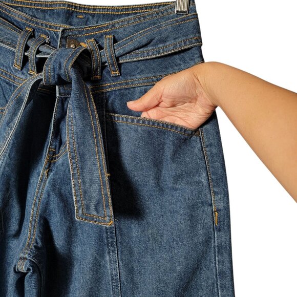 Jealous 21 Womens Belted High Rise Wide Leg Retro Crop Denim Blue Jeans Size 26 - Picture 7 of 11
